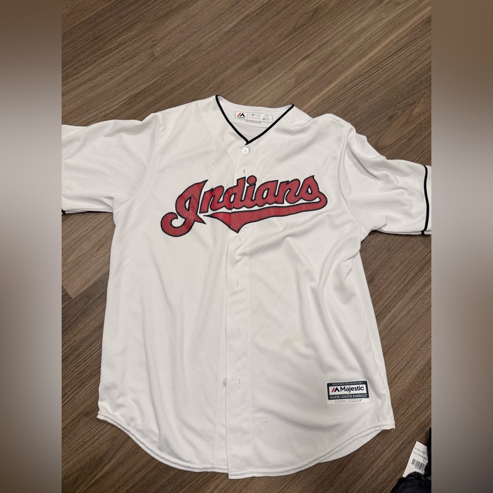 Majestic White Jersey with Red Script Indians - Picture 6 of 6